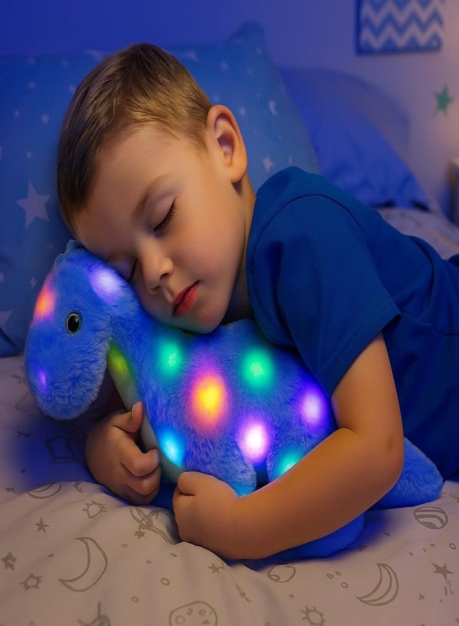 Hopearl LED Musical Stuffed Dinosaur Lighting Up Singing Diplodocus Soft Plush Toy with Long Neck Adjustable Volume Lullaby Animated Soothe Gifts for Kids Toddlers, Blue, 16'' - Image 3